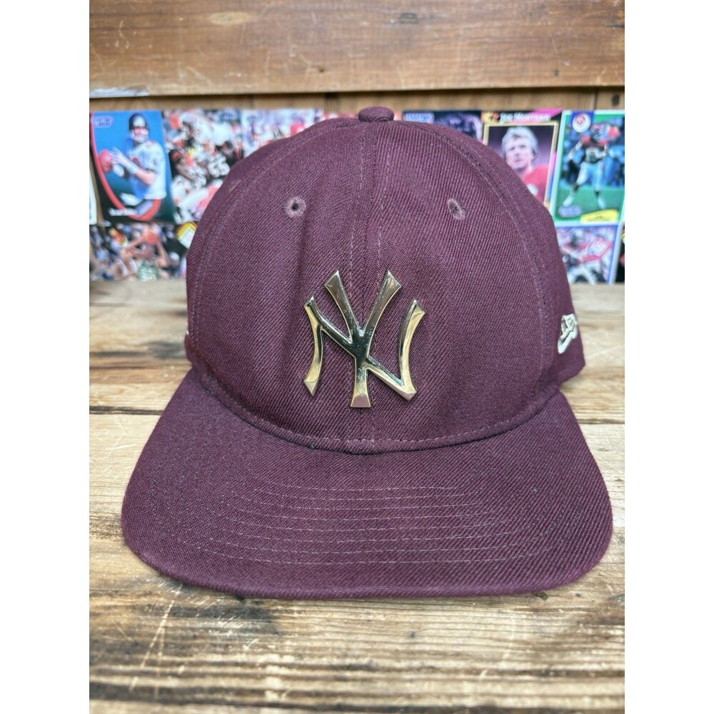 New Era New York Yankees Gold Metal Logo SnapBack Hat Red 27x World Series Cap